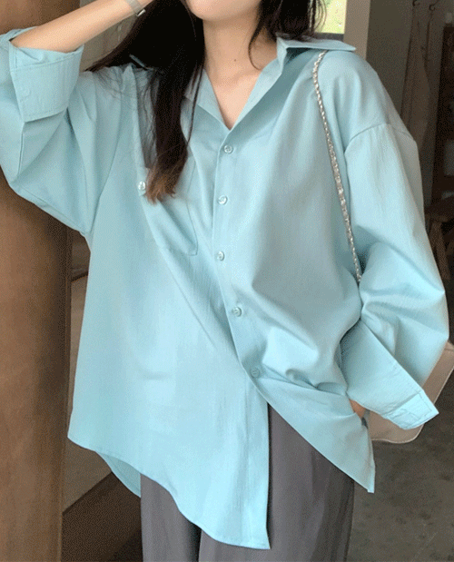 포켓 포인트 실키 실켓 여자 봄 여름 오버핏 루즈핏 긴팔 셔츠 블라우스