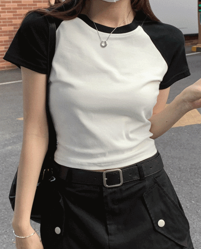 여자 레글런 나그랑 기본 베이직 크롭 반팔 티셔츠