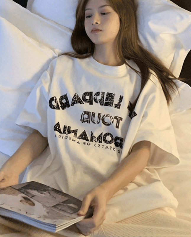 여자 프린팅 오버핏 루즈핏 여름 면 반팔 티셔츠