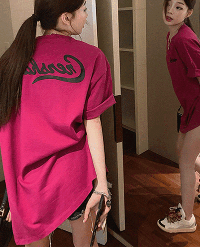 코크 프린팅 오버핏 루즈핏 여자 여름 반팔 티셔츠