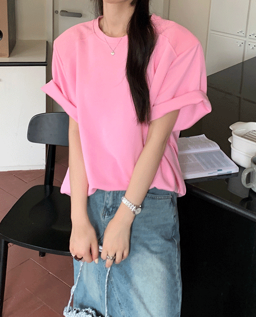어깨패드 숄더 라인 오버핏 여자 반팔 티셔츠